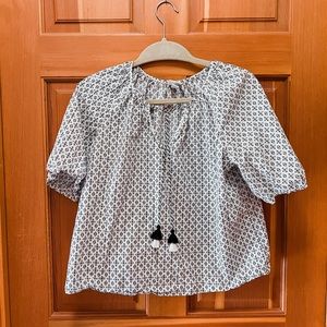 A New Day Tassel Short Sleeve Blouse